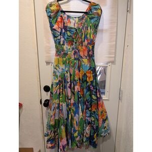 Lucky & coco flowy‎ long dress Floral Print colorful Sundress Summer Dress S A1